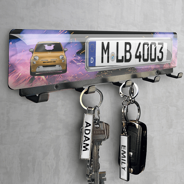500e Schlüsselbrett personalisiert mit deinem Auto u. Kennzeichen!