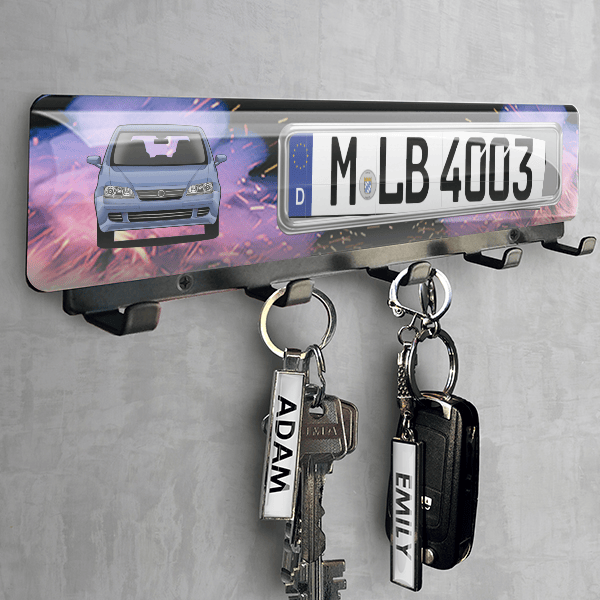 Idea Schlüsselbrett personalisiert mit deinem Auto u. Kennzeichen!