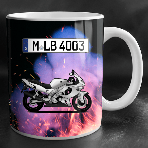 YZF600R Tasse personalisiert mit Wunsch - Motorrad u. Kennzeichen!