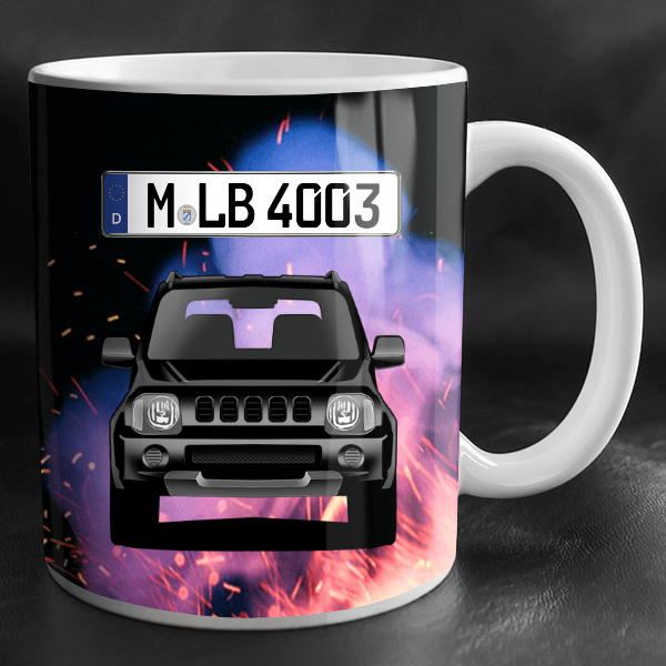 Jimny Tasse personalisiert mit Wunsch - Auto u. Kennzeichen!