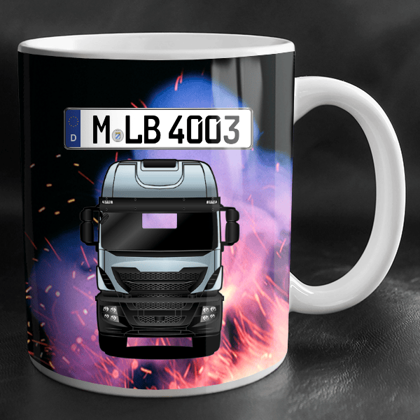 Stralis X-Way Tasse personalisiert mit Wunsch - LKW u. Kennzeichen!