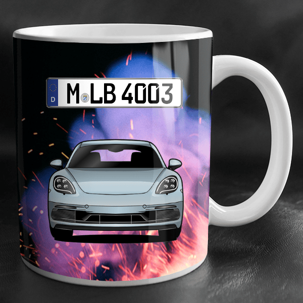 Cayman GTS Tasse personalisiert mit Wunsch - Auto u. Kennzeichen!