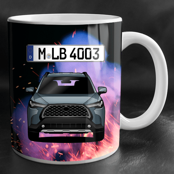 Corolla Cross Tasse personalisiert mit Wunsch - Auto u. Kennzeichen!