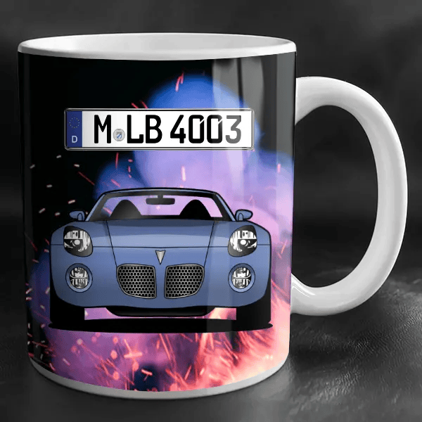 Solstice Tasse personalisiert mit Wunsch - Auto u. Kennzeichen!
