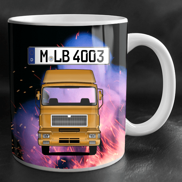 F90 Tasse personalisiert mit Wunsch - LKW u. Kennzeichen!