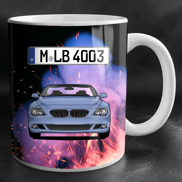 6er Reihe Coupe Tasse personalisiert mit Wunsch - Auto u. Kennzeichen!