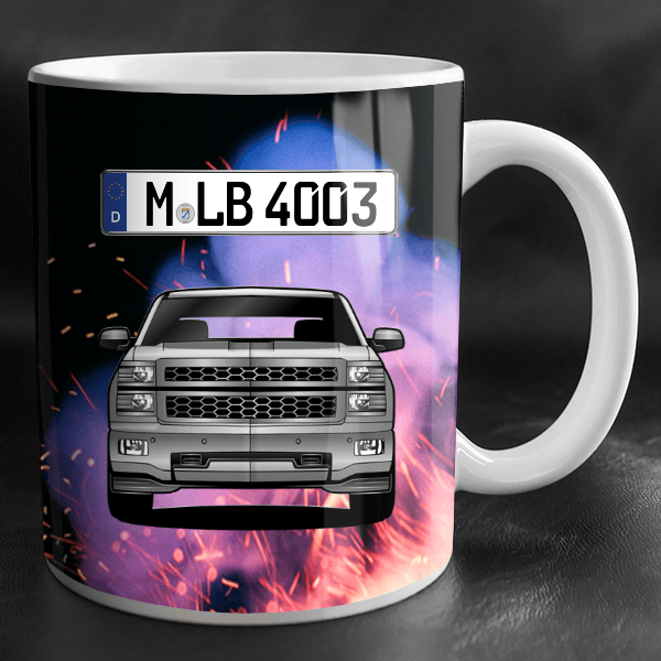 Silverado Tasse personalisiert mit Wunsch - Auto u. Kennzeichen!