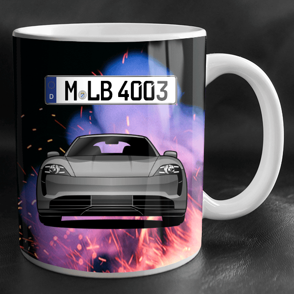 Taycan Tasse personalisiert mit Wunsch - Auto u. Kennzeichen!