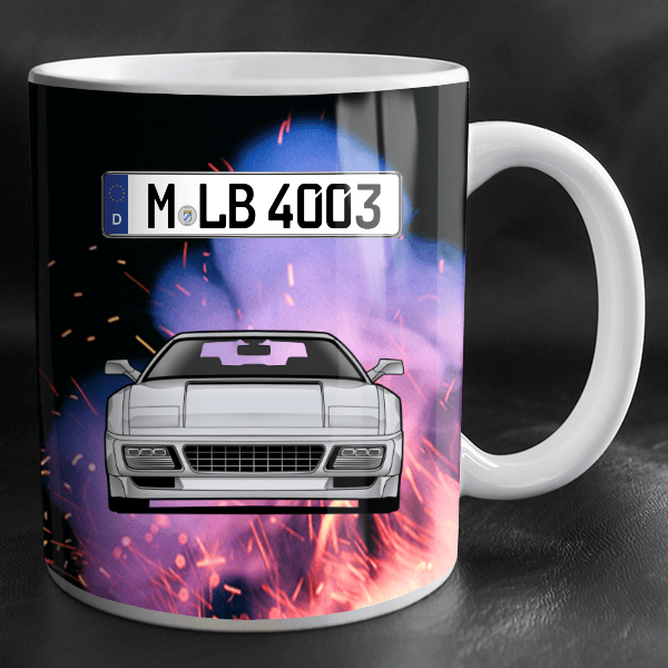 348 Coupe Tasse personalisiert mit Wunsch - Auto u. Kennzeichen!
