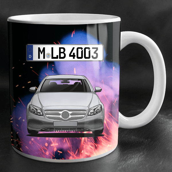 E-Klasse Cabriolet Tasse personalisiert mit Wunsch - Auto u. Kennzeichen!