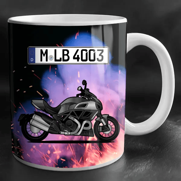 Diavel Tasse personalisiert mit Wunsch - Motorrad u. Kennzeichen!