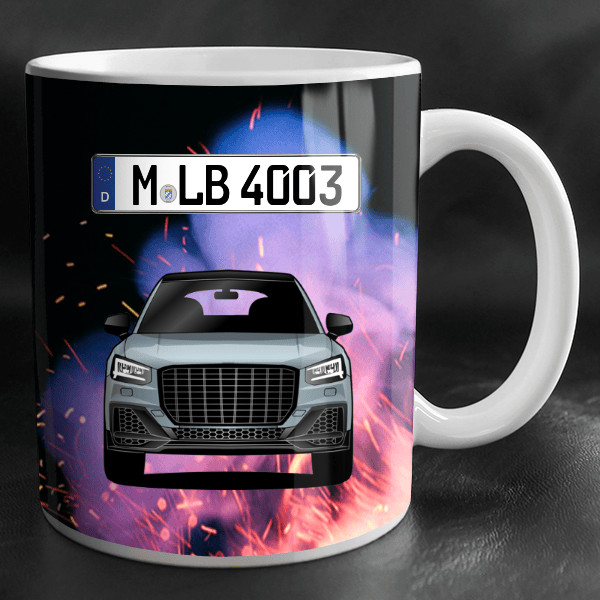 SQ2 Tasse personalisiert mit Wunsch - Auto u. Kennzeichen!