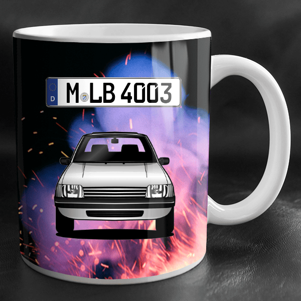 205 Cabriolet Tasse personalisiert mit Wunsch - Auto u. Kennzeichen!