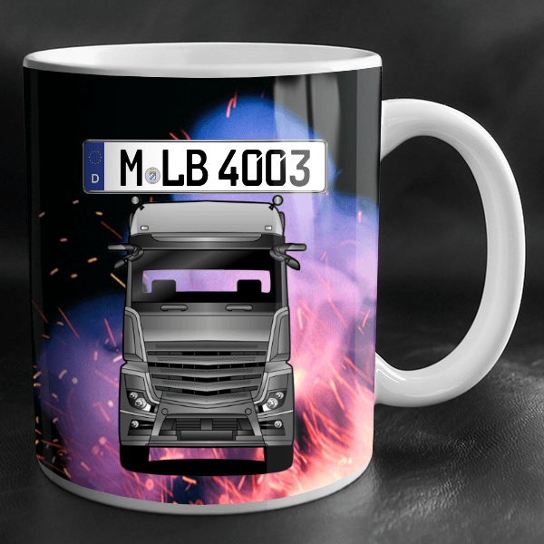 Actros Tasse personalisiert mit Wunsch - LKW u. Kennzeichen!