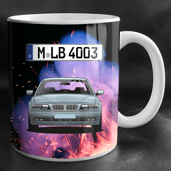 7er Reihe Limousine Tasse personalisiert mit Wunsch - Auto u. Kennzeichen!