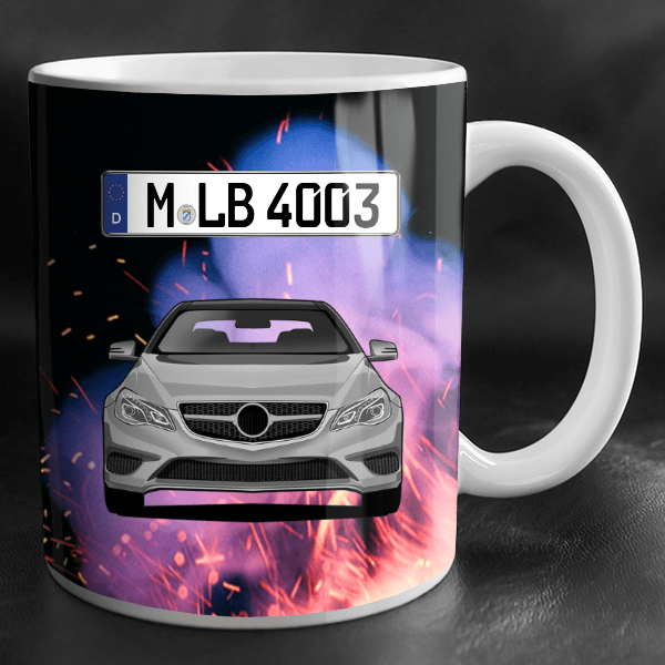 E-Klasse Cabriolet Tasse personalisiert mit Wunsch - Auto u. Kennzeichen!