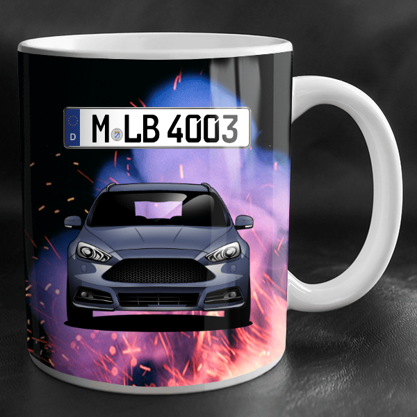 Focus ST Tasse personalisiert mit Wunsch - Auto u. Kennzeichen!