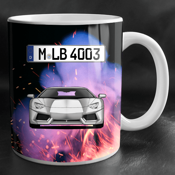 Aventador Roadster Tasse personalisiert mit Wunsch - Auto u. Kennzeichen!