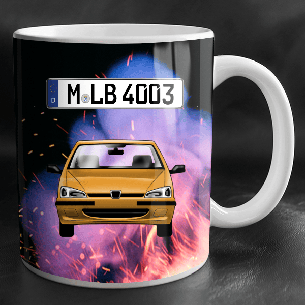 106 Tasse personalisiert mit Wunsch - Auto u. Kennzeichen!