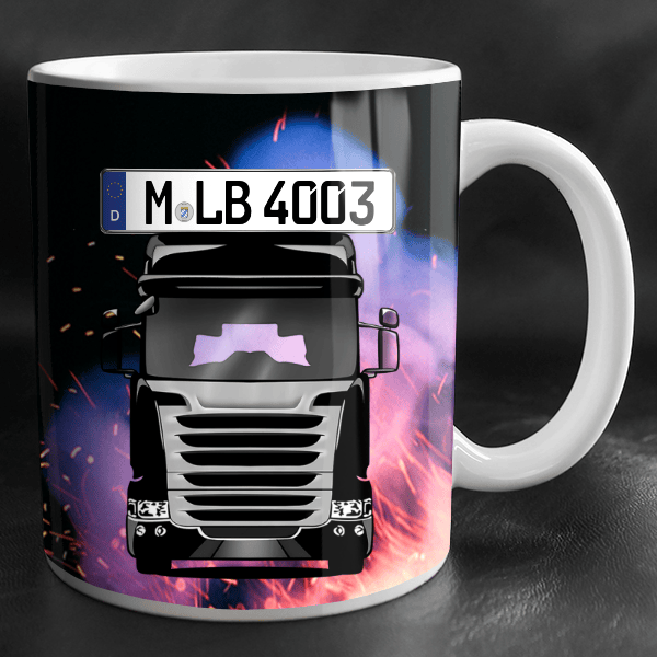 R-Reihe Tasse personalisiert mit Wunsch - LKW u. Kennzeichen!