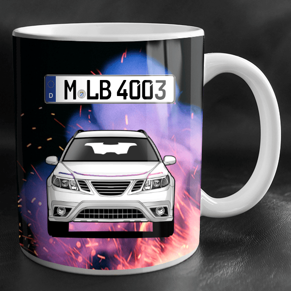 9-3 X Tasse personalisiert mit Wunsch - Auto u. Kennzeichen!
