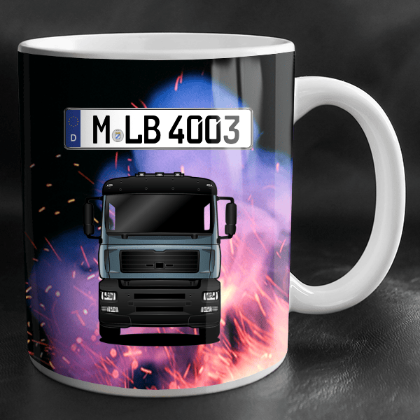 TGA 18.130 Tasse personalisiert mit Wunsch - LKW u. Kennzeichen!