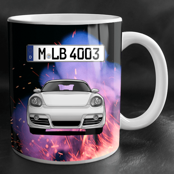 Cayman Tasse personalisiert mit Wunsch - Auto u. Kennzeichen!