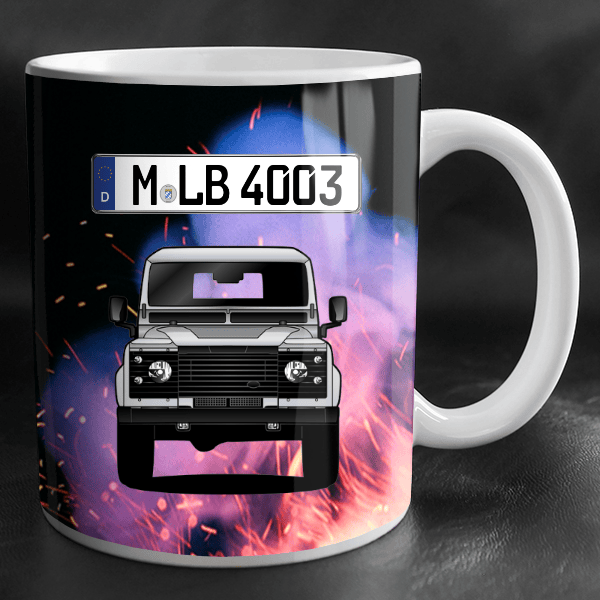 Defender Crew Tasse personalisiert mit Wunsch - Auto u. Kennzeichen!