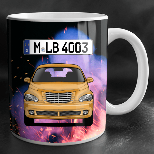 PT Cruiser (5-Türer) Tasse personalisiert mit Wunsch - Auto u. Kennzeichen!