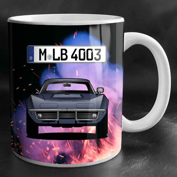 Corvette Tasse personalisiert mit Wunsch - Auto u. Kennzeichen!