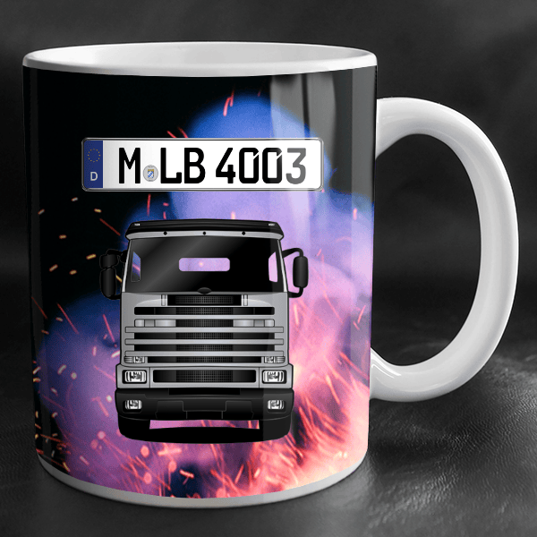 3er-Reihe Tasse personalisiert mit Wunsch - LKW u. Kennzeichen!