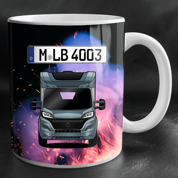 T 447 Tasse personalisiert mit Wunsch - Wohnwagen u. Kennzeichen!