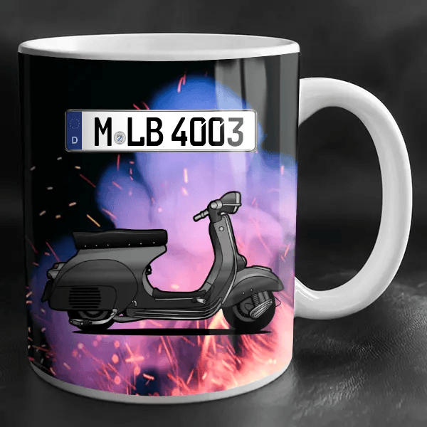 Vespa 150 VBA Tasse personalisiert mit Wunsch - Motorrad u. Kennzeichen!