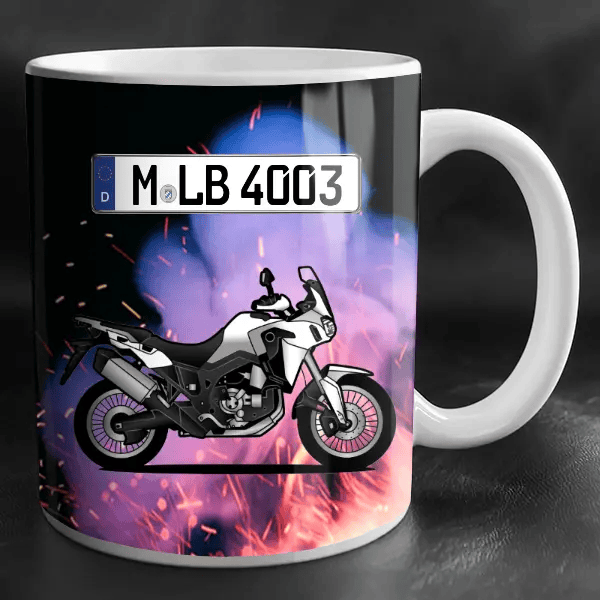 CRF1000L Africa Twin Tasse personalisiert mit Wunsch - Motorrad u. Kennzeichen!