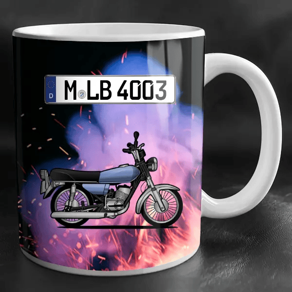 RS-100T Tasse personalisiert mit Wunsch - Motorrad u. Kennzeichen!