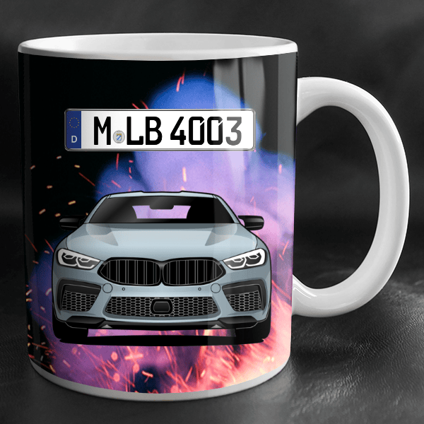 M8 Gran Coupe Tasse personalisiert mit Wunsch - Auto u. Kennzeichen!