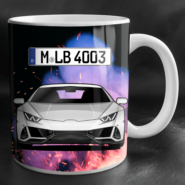 Huracan EVO Coupe Tasse personalisiert mit Wunsch - Auto u. Kennzeichen!