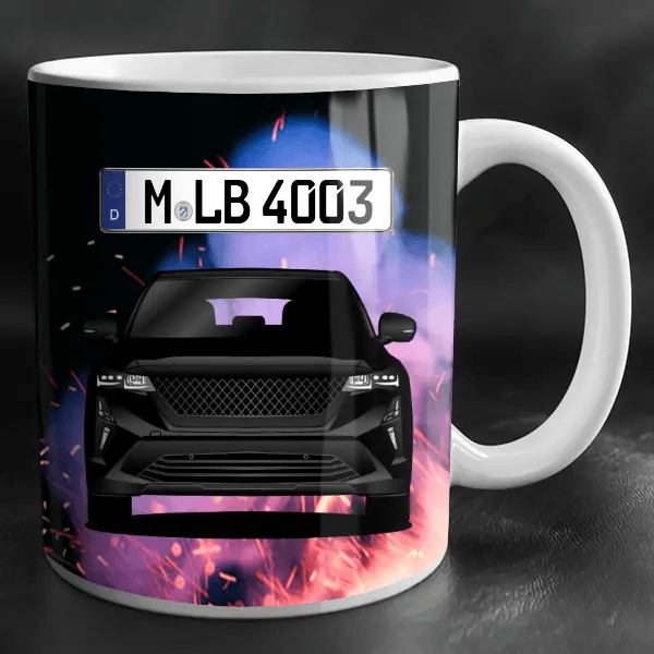 Rafale E-Tech Tasse personalisiert mit Wunsch - Auto u. Kennzeichen!