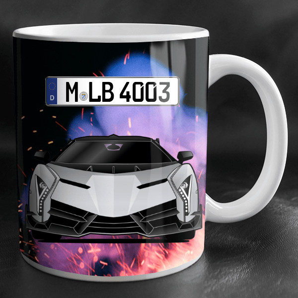 Veneno Roadster Tasse personalisiert mit Wunsch - Auto u. Kennzeichen!