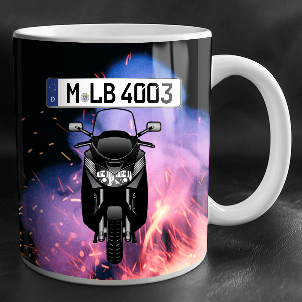 Burgman Tasse personalisiert mit Wunsch - Motorrad u. Kennzeichen!