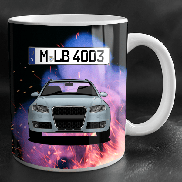 RS4 Tasse personalisiert mit Wunsch - Auto u. Kennzeichen!