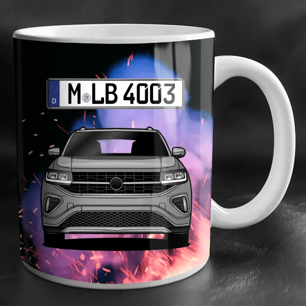 T-Cross Tasse personalisiert mit Wunsch - Auto u. Kennzeichen!