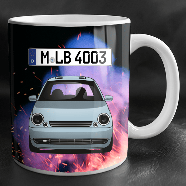 Lupo Tasse personalisiert mit Wunsch - Auto u. Kennzeichen!