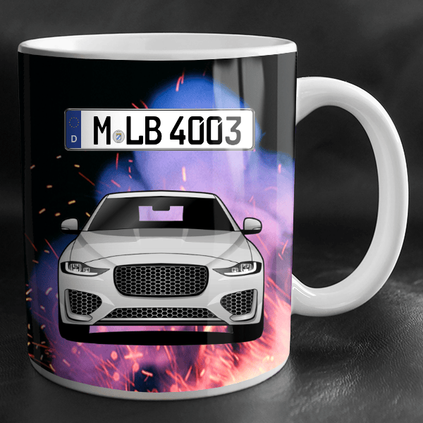 XE Tasse personalisiert mit Wunsch - Auto u. Kennzeichen!