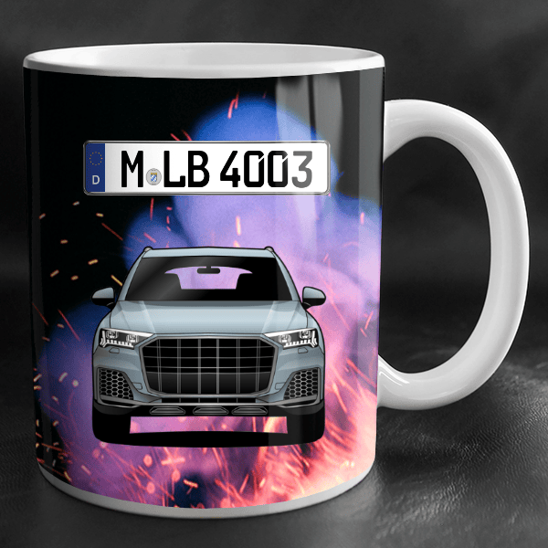 SQ7 Tasse personalisiert mit Wunsch - Auto u. Kennzeichen!