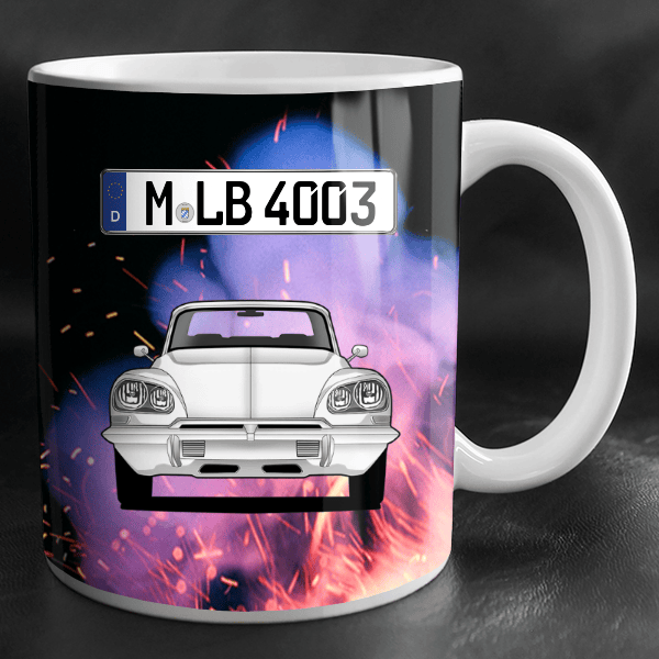 DS Tasse personalisiert mit Wunsch - Auto u. Kennzeichen!