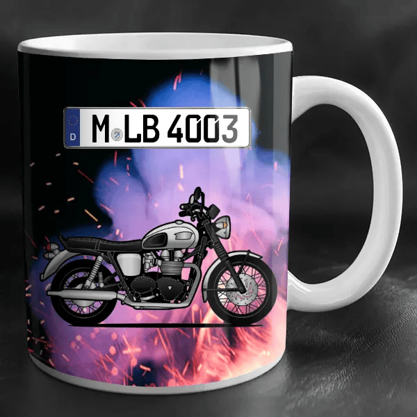 Bonneville T100 Tasse personalisiert mit Wunsch - Motorrad u. Kennzeichen!