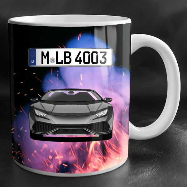 Huracan Roadster Tasse personalisiert mit Wunsch - Auto u. Kennzeichen!
