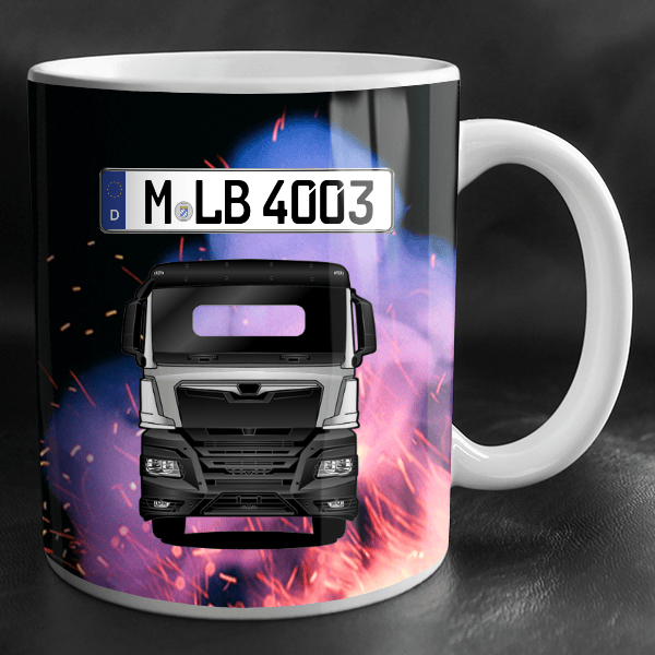 TGS 33.480 Tasse personalisiert mit Wunsch - LKW u. Kennzeichen!