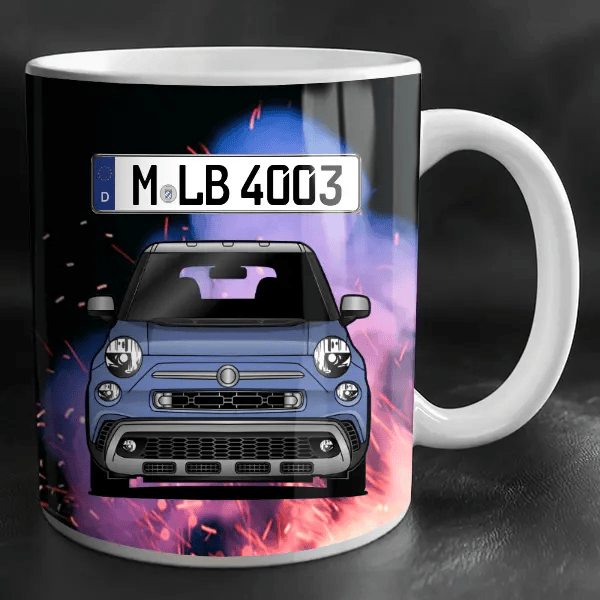 500L Cross Tasse personalisiert mit Wunsch - Auto u. Kennzeichen!